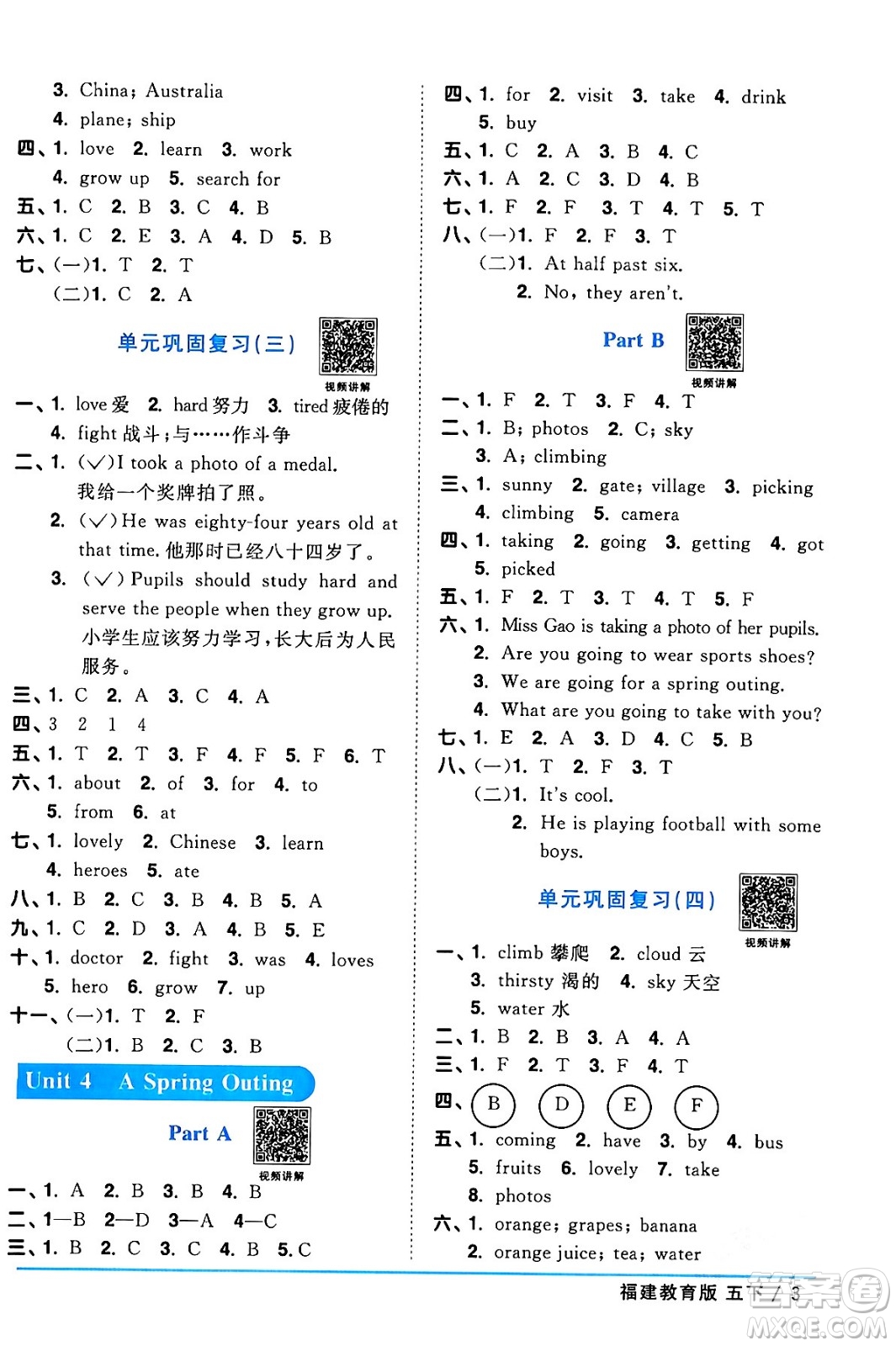 江西教育出版社2024年春陽光同學(xué)課時優(yōu)化作業(yè)五年級英語下冊閩教版福建專版答案