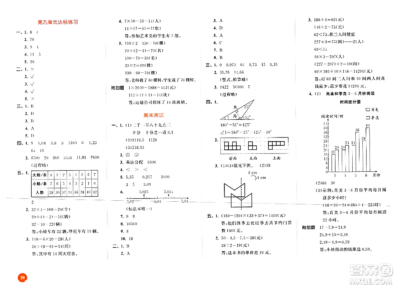 教育科學(xué)出版社2024年春53天天練四年級(jí)數(shù)學(xué)下冊(cè)人教版答案