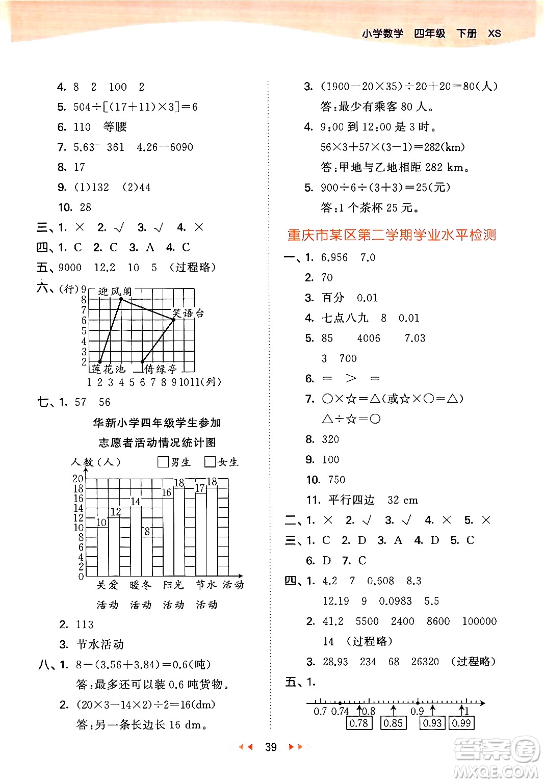 地質(zhì)出版社2024年春53天天練四年級數(shù)學(xué)下冊西師版答案