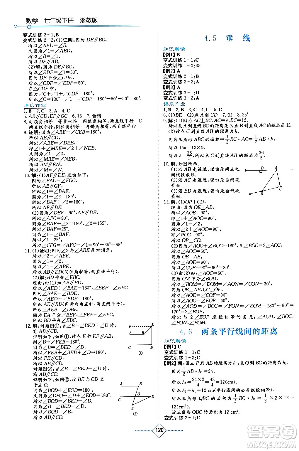 湖南教育出版社2024年春學法大視野七年級數(shù)學下冊湘教版答案