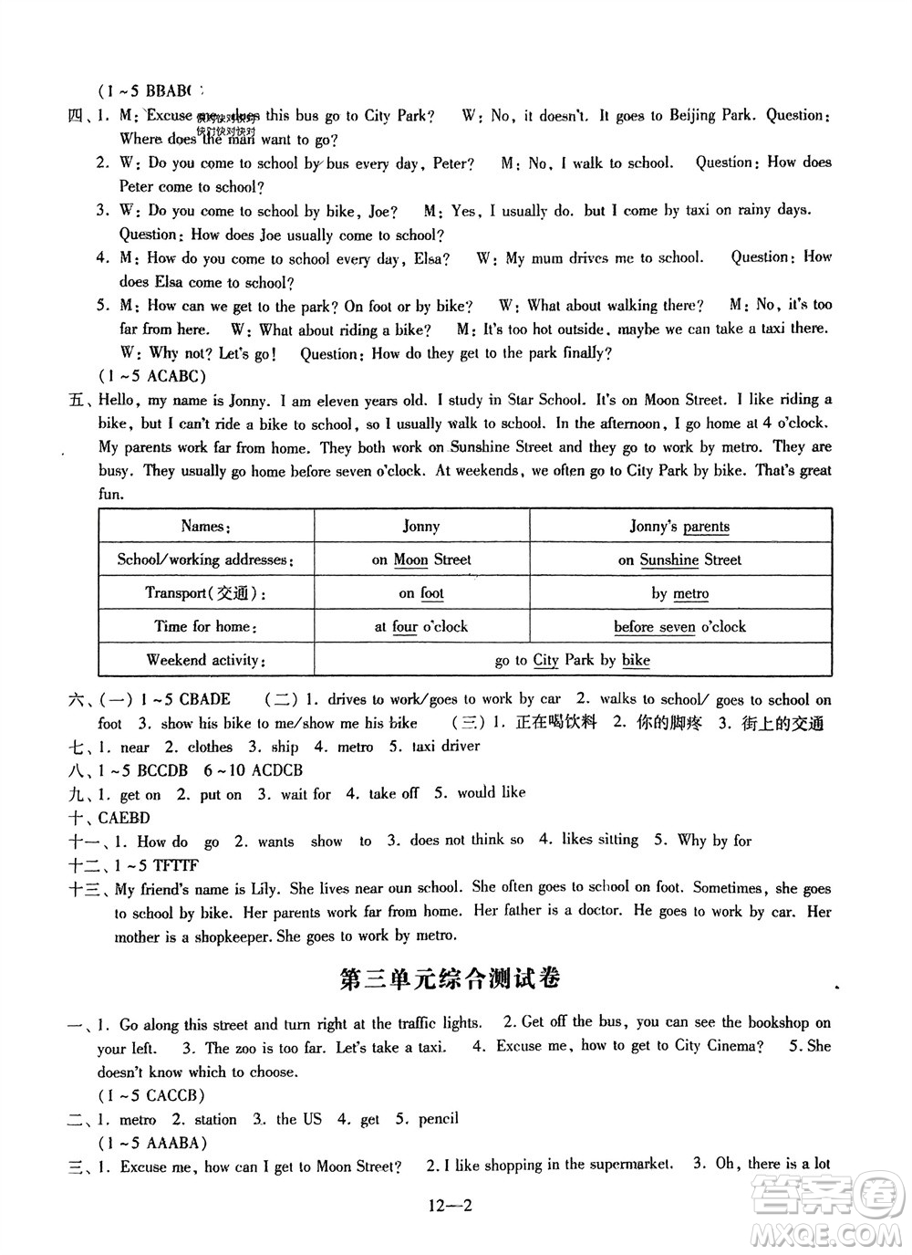 江蘇鳳凰科學(xué)技術(shù)出版社2024年春同步練習(xí)配套試卷五年級英語下冊通用版參考答案