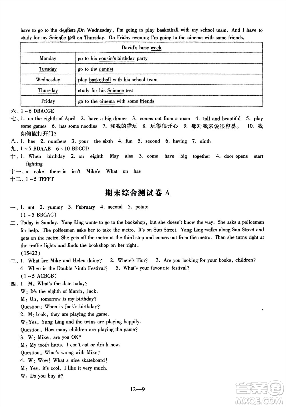 江蘇鳳凰科學(xué)技術(shù)出版社2024年春同步練習(xí)配套試卷五年級英語下冊通用版參考答案