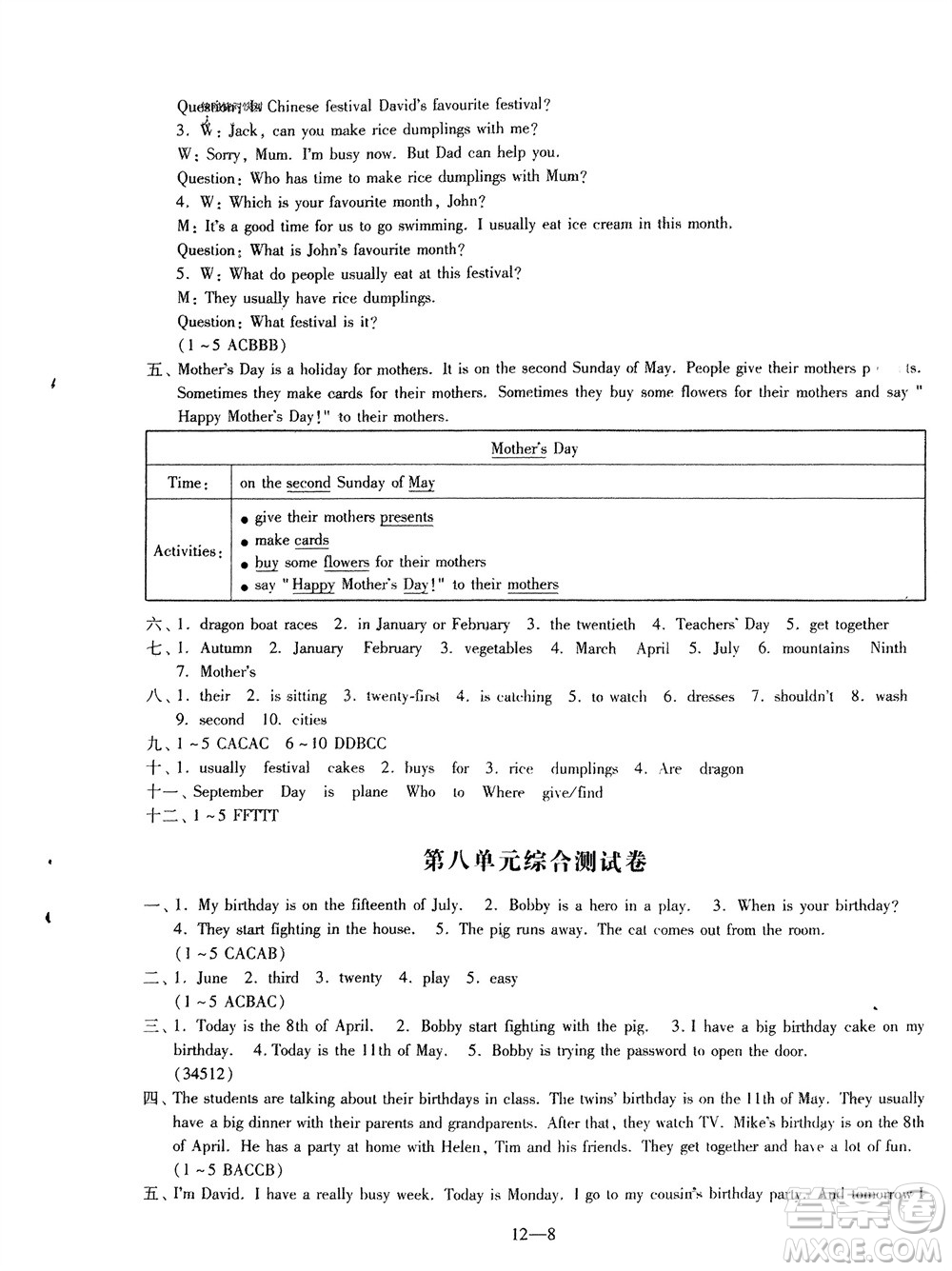 江蘇鳳凰科學(xué)技術(shù)出版社2024年春同步練習(xí)配套試卷五年級英語下冊通用版參考答案