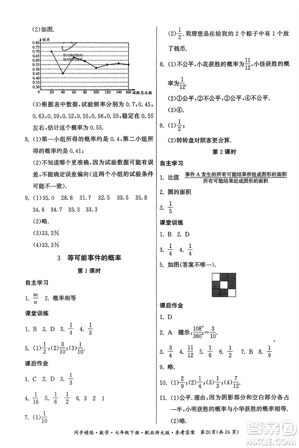 廣東人民出版社2024年春同步精練七年級數(shù)學(xué)下冊北師大版參考答案