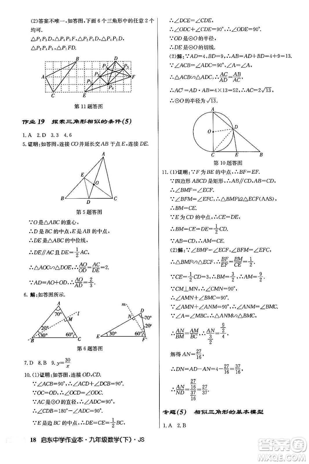 龍門書局2024年春?jiǎn)|中學(xué)作業(yè)本九年級(jí)數(shù)學(xué)下冊(cè)江蘇版答案