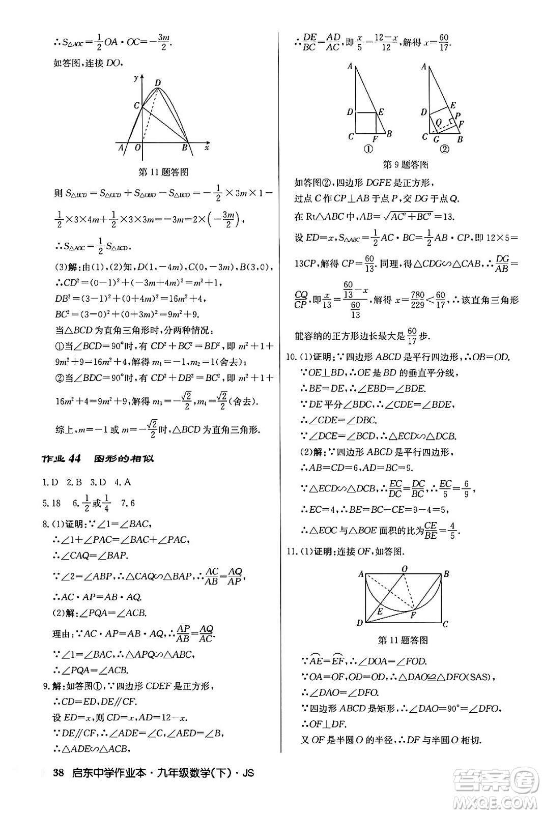 龍門書局2024年春?jiǎn)|中學(xué)作業(yè)本九年級(jí)數(shù)學(xué)下冊(cè)江蘇版答案