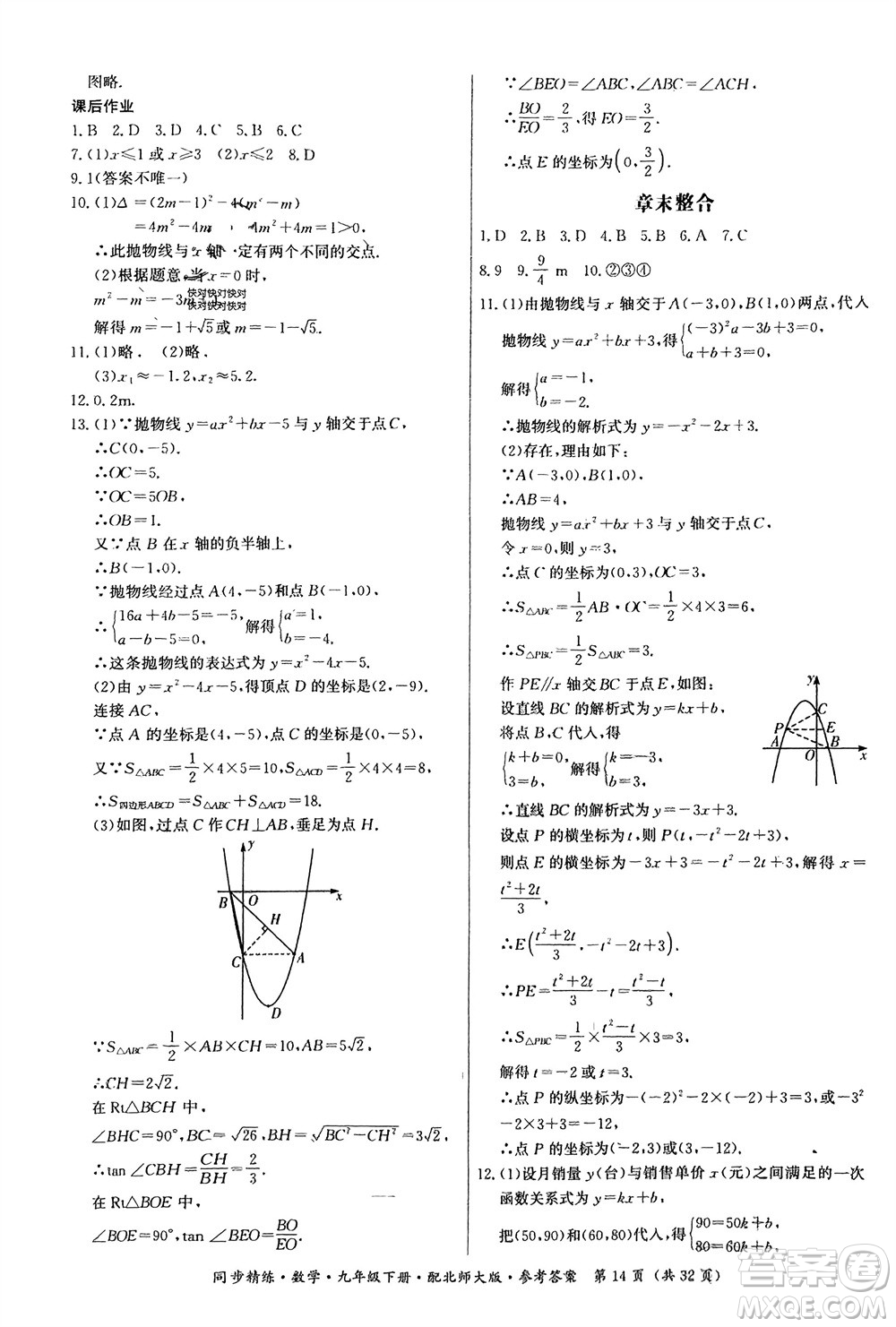 廣東人民出版社2024年春同步精練九年級(jí)數(shù)學(xué)下冊(cè)北師大版參考答案