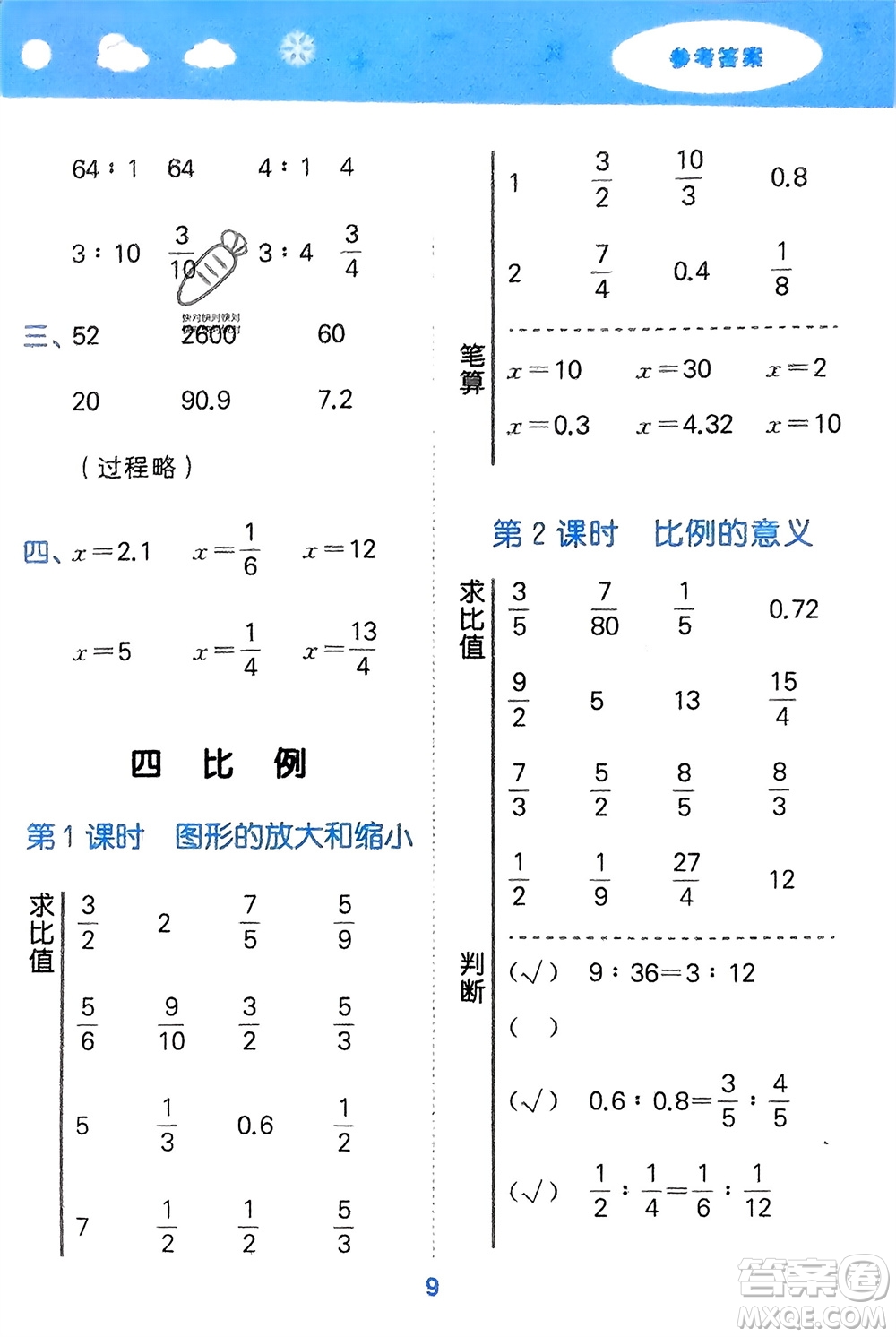 地質(zhì)出版社2024年春小學(xué)口算大通關(guān)六年級(jí)數(shù)學(xué)下冊(cè)蘇教版參考答案