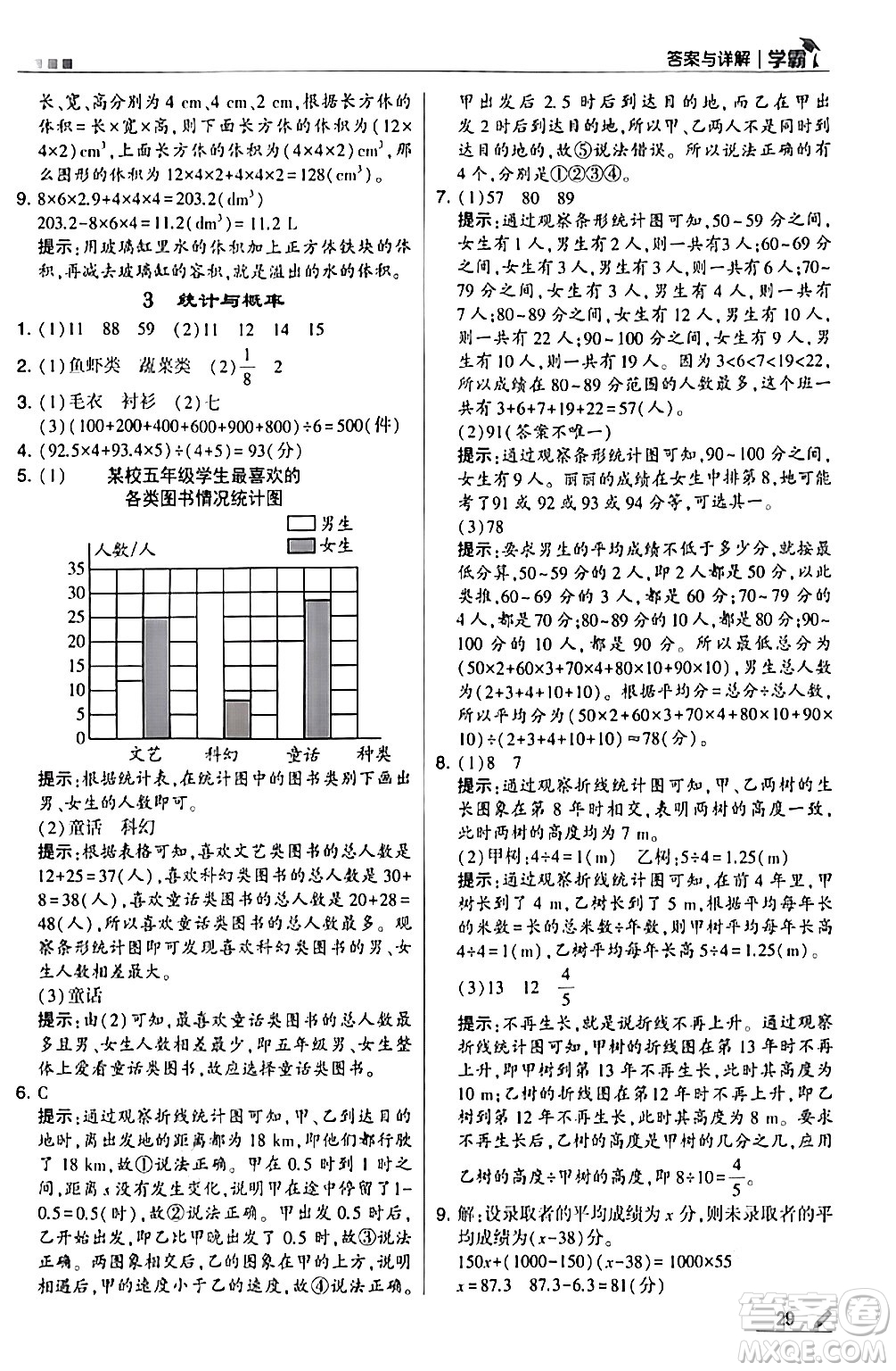 甘肅少年兒童出版社2024年春5星學(xué)霸五年級(jí)數(shù)學(xué)下冊(cè)北師大版答案