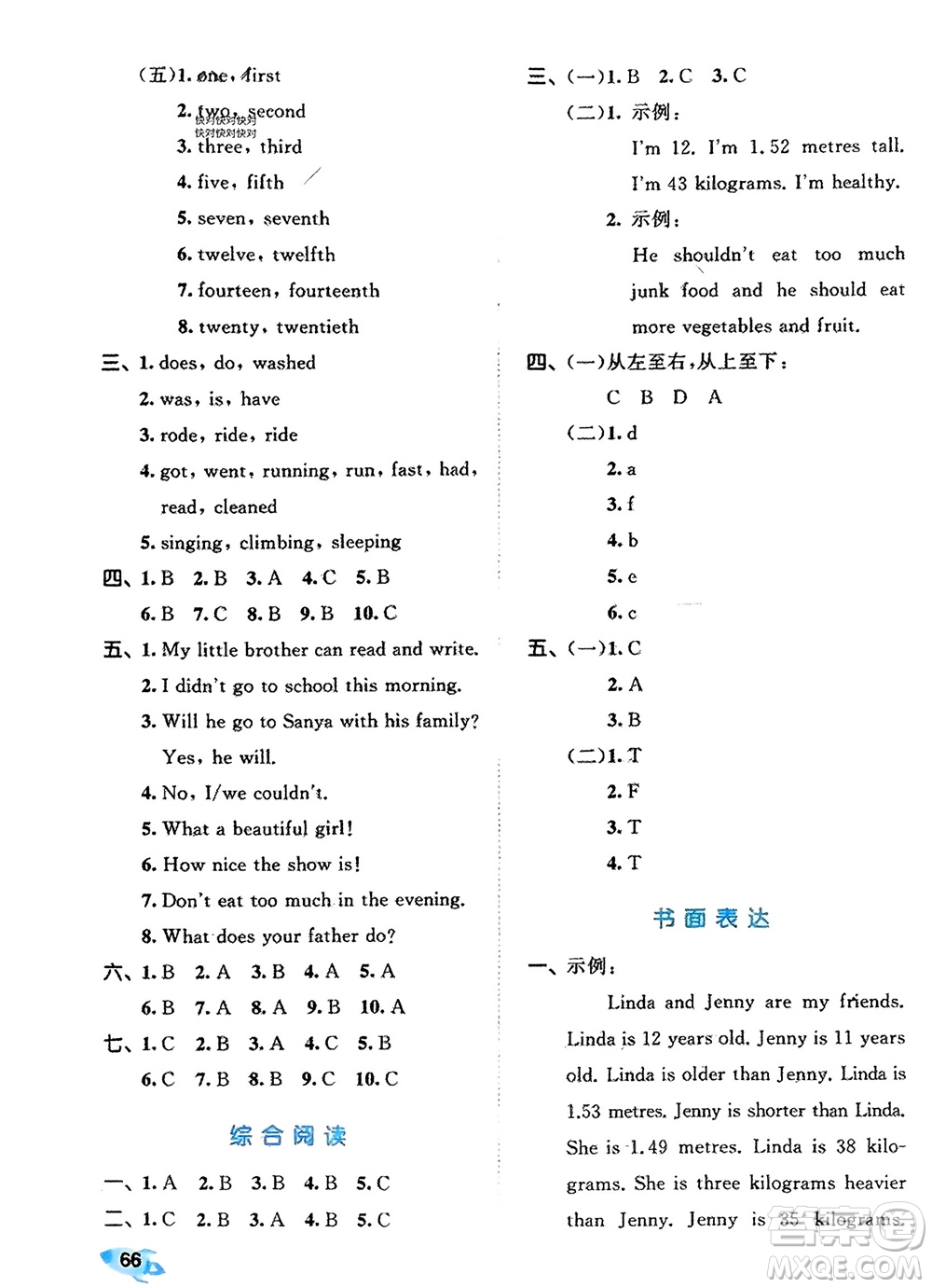 西安出版社2024春季53全優(yōu)卷六年級(jí)英語下冊(cè)人教PEP版參考答案