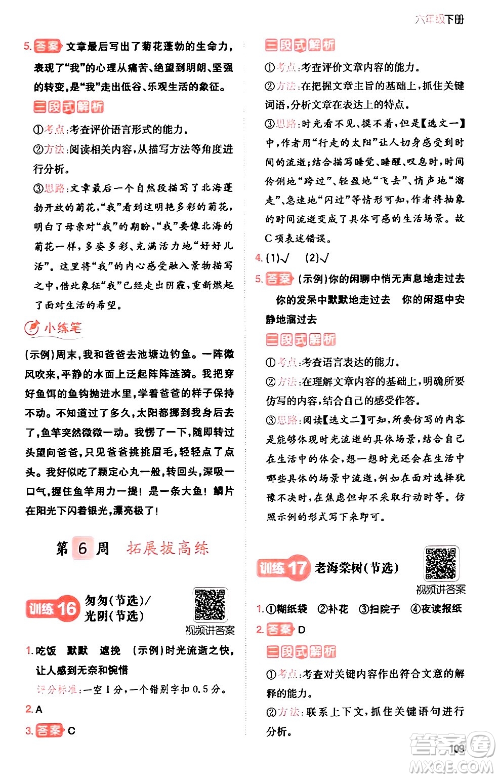 湖南教育出版社2024年春一本閱讀題小學(xué)語(yǔ)文同步閱讀六年級(jí)語(yǔ)文下冊(cè)通用版答案