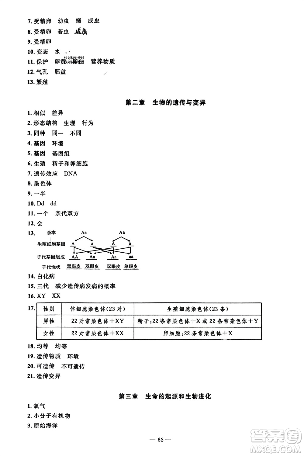 長江少年兒童出版社2024年春智慧課堂自主評價八年級生物下冊通用版參考答案