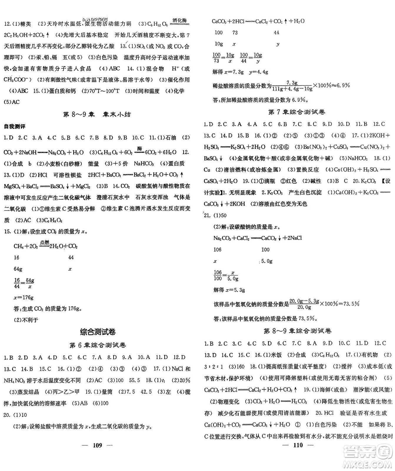 四川大學(xué)出版社2024年春課堂點(diǎn)睛九年級(jí)化學(xué)下冊(cè)滬教版參考答案