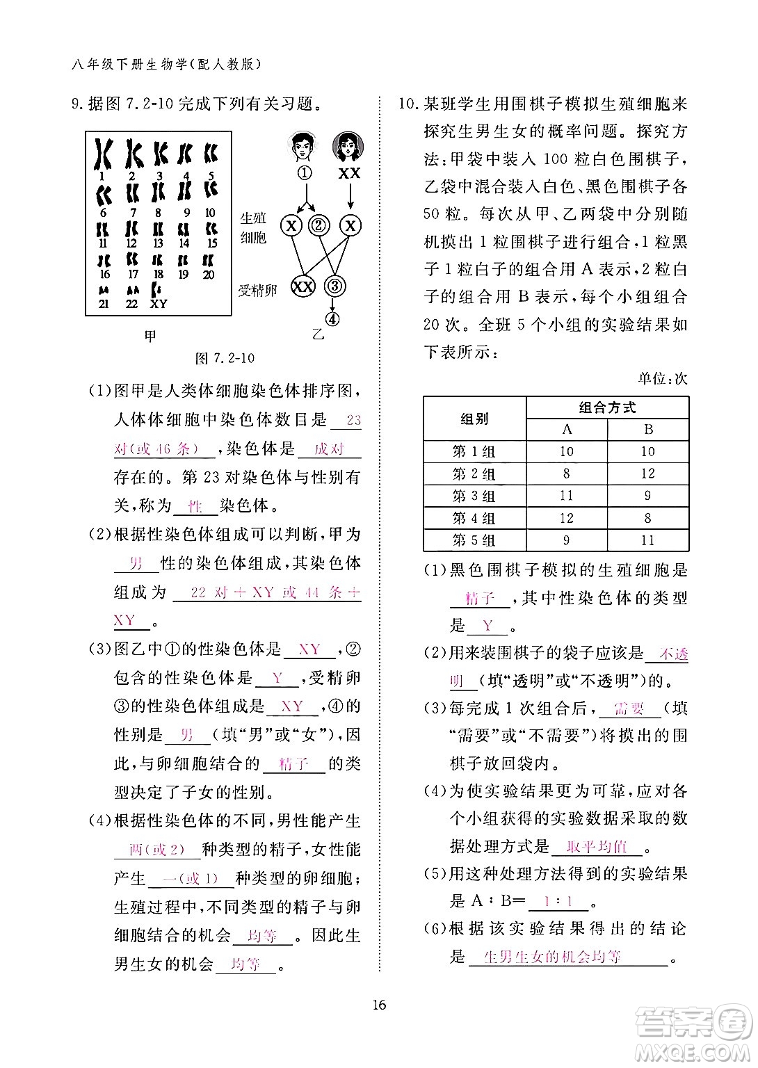 江西教育出版社2024年春生物作業(yè)本八年級生物下冊人教版答案