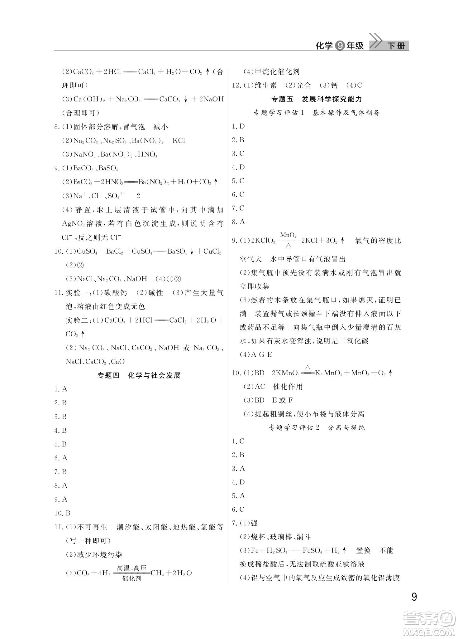 武漢出版社2024年春智慧學(xué)習(xí)天天向上課堂作業(yè)九年級化學(xué)下冊人教版答案