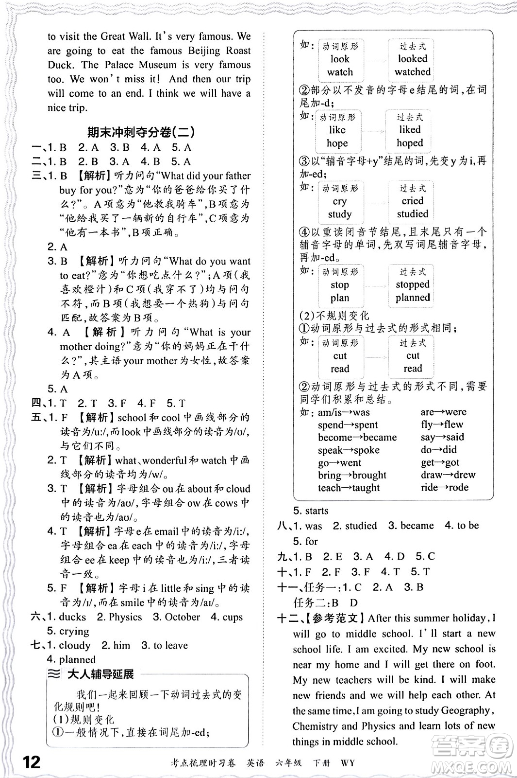 江西人民出版社2024年春王朝霞考點梳理時習卷六年級英語下冊外研版答案