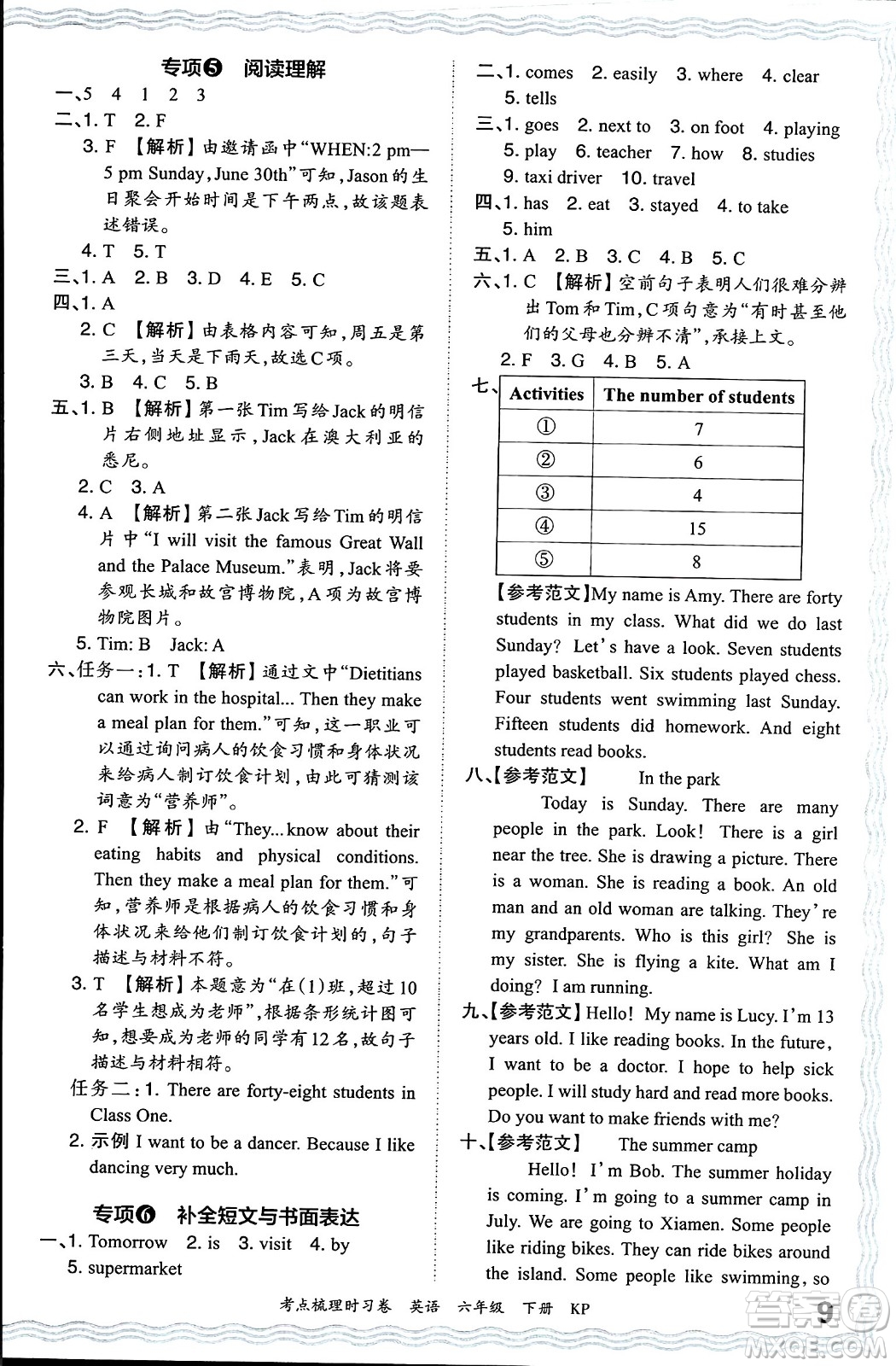 江西人民出版社2024年春王朝霞考點梳理時習卷六年級英語下冊科普版答案