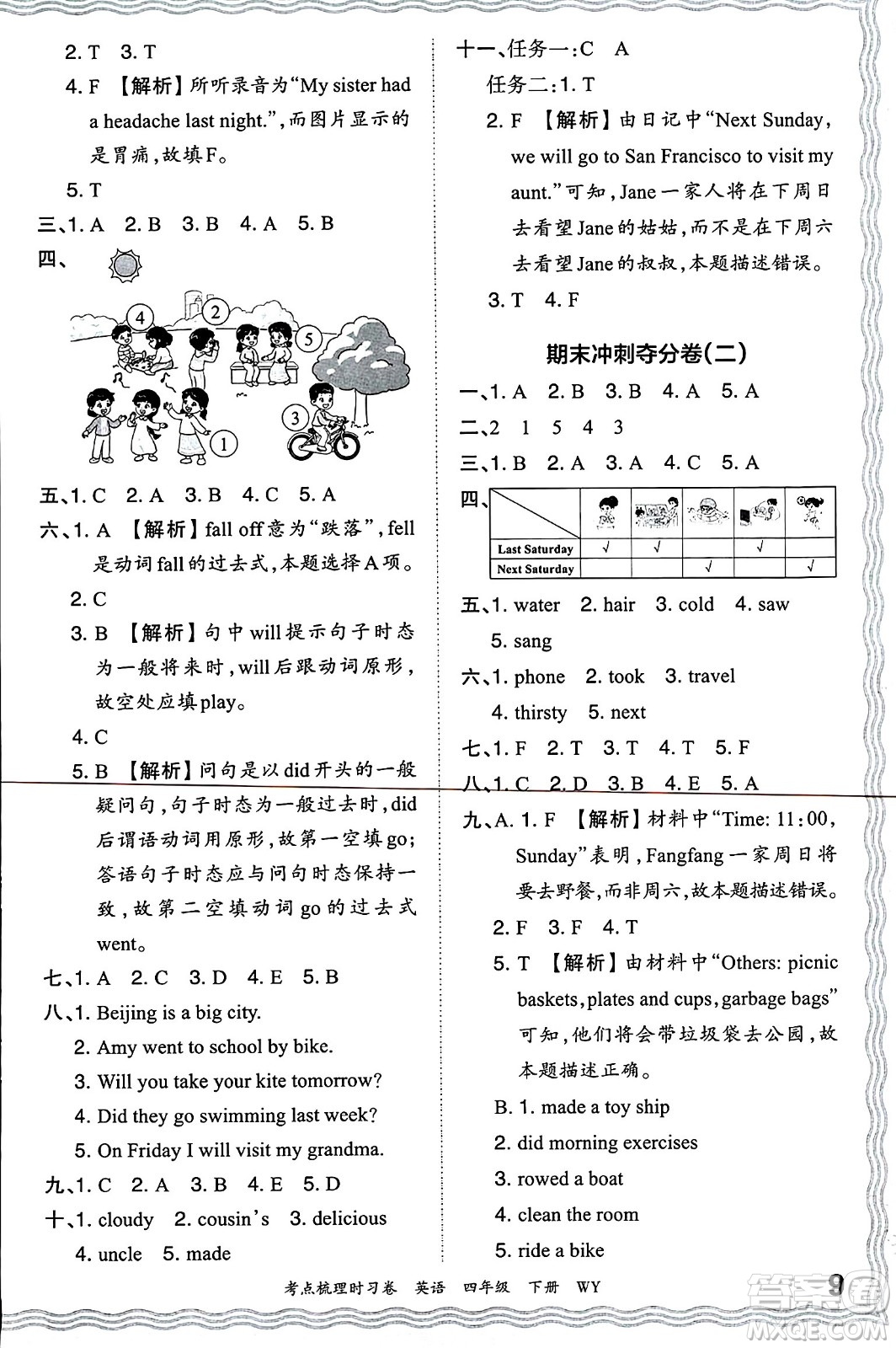 江西人民出版社2024年春王朝霞考點(diǎn)梳理時(shí)習(xí)卷四年級英語下冊外研版答案