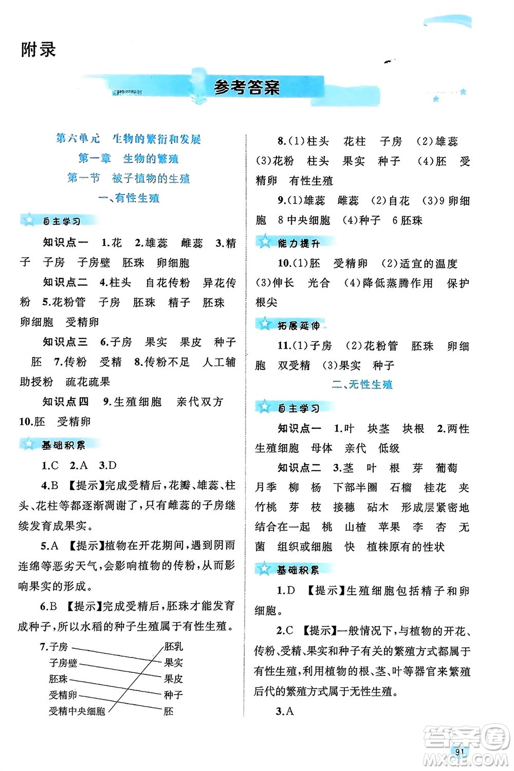 廣西師范大學出版社2024年春新課程學習與測評同步學習八年級生物下冊冀少版參考答案