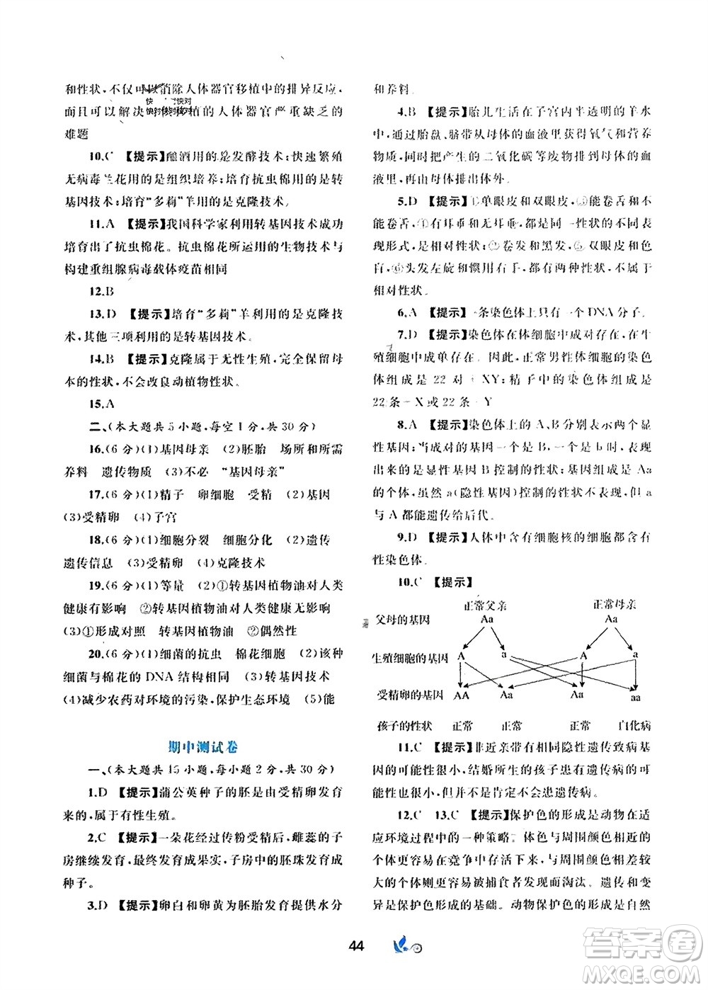 廣西師范大學(xué)出版社2024年春新課程學(xué)習(xí)與測評(píng)單元雙測八年級(jí)生物下冊C版冀少版參考答