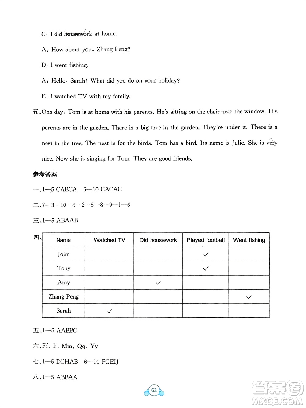 廣西教育出版社2024年春自主學(xué)習(xí)能力測(cè)評(píng)單元測(cè)試六年級(jí)英語(yǔ)下冊(cè)A版人教版參考答案