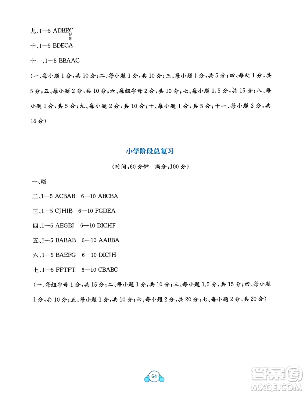 廣西教育出版社2024年春自主學(xué)習(xí)能力測(cè)評(píng)單元測(cè)試六年級(jí)英語(yǔ)下冊(cè)A版人教版參考答案