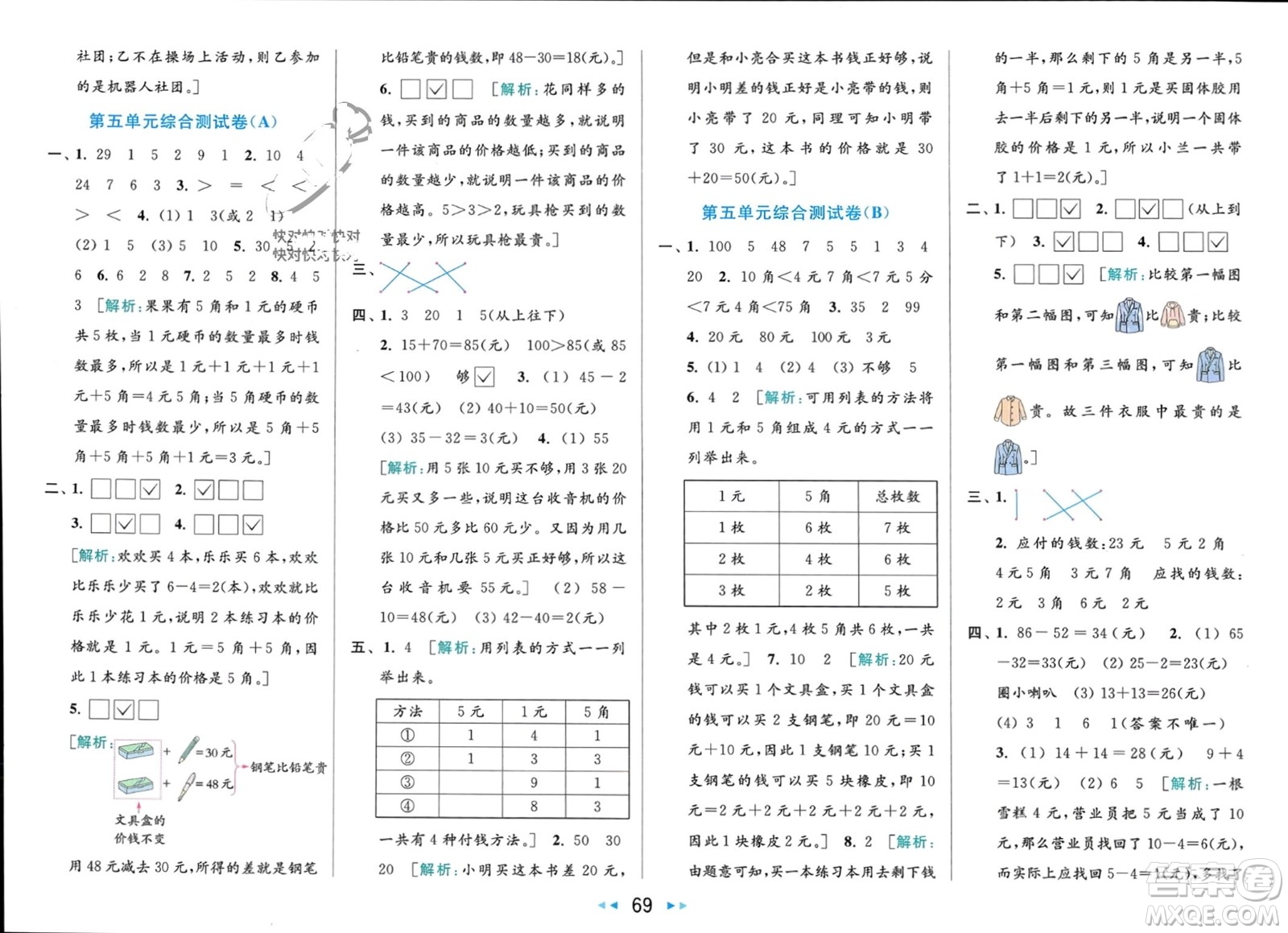 北京教育出版社2024年春亮點(diǎn)給力大試卷一年級(jí)數(shù)學(xué)下冊(cè)江蘇版參考答案