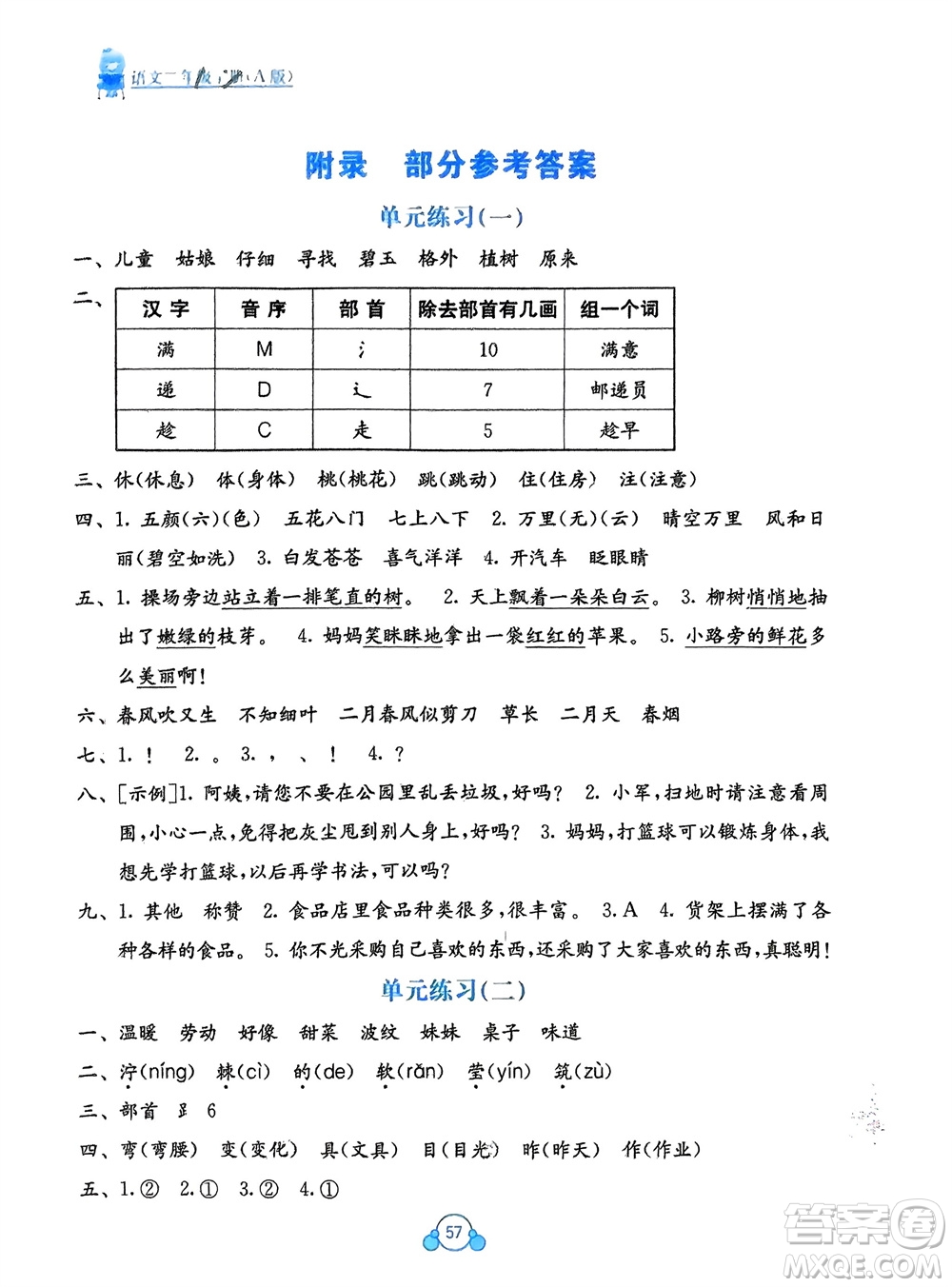 廣西教育出版社2024年春自主學習能力測評單元測試二年級語文下冊A版人教版參考答案