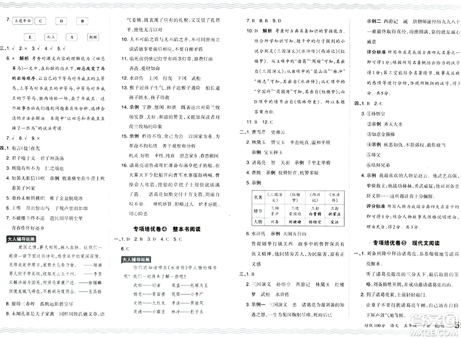 江西人民出版社2024年春王朝霞培優(yōu)100分五年級語文下冊人教版答案