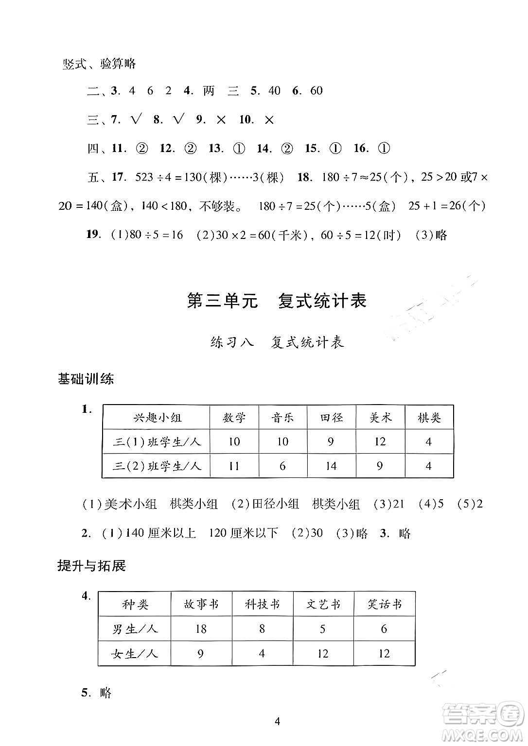 廣州出版社2024年春陽光學業(yè)評價三年級數(shù)學下冊人教版答案