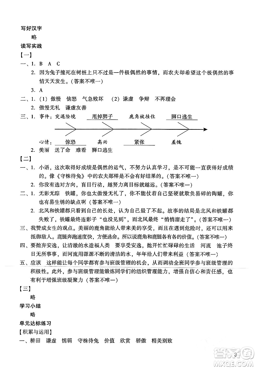 廣州出版社2024年春陽光學(xué)業(yè)評價三年級語文下冊人教版答案