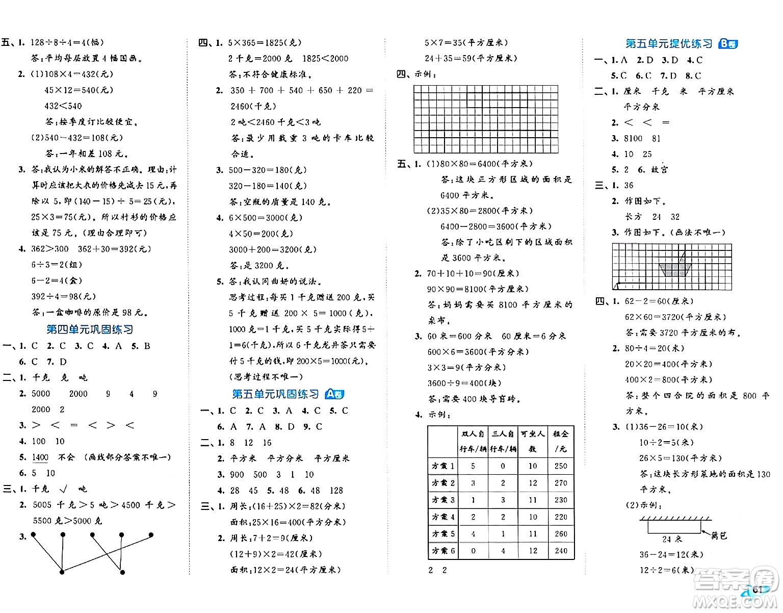 西安出版社2024年春53全優(yōu)卷三年級數(shù)學(xué)下冊北師大版答案