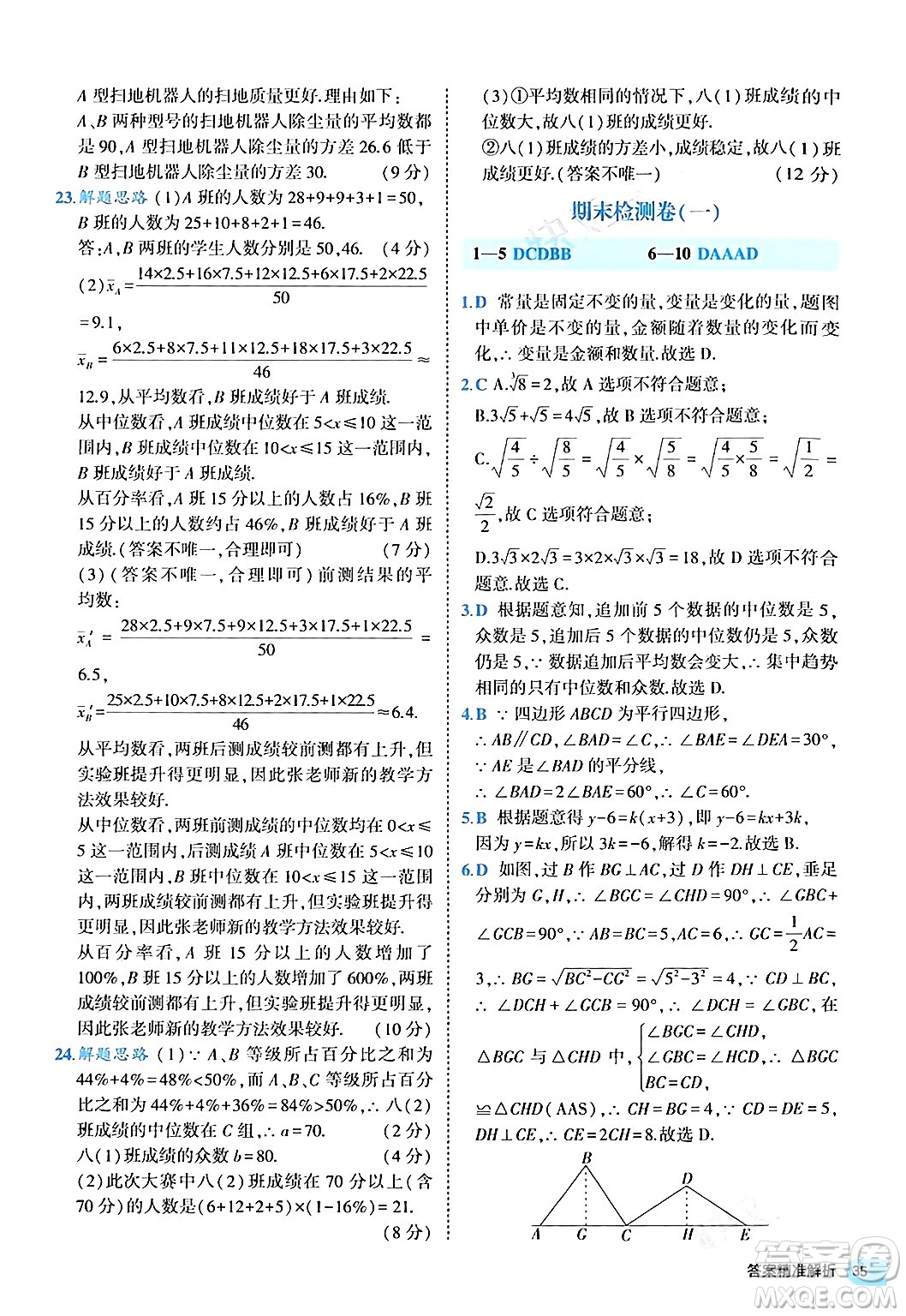 西安出版社2024年春53初中全優(yōu)卷八年級(jí)數(shù)學(xué)下冊(cè)人教版答案