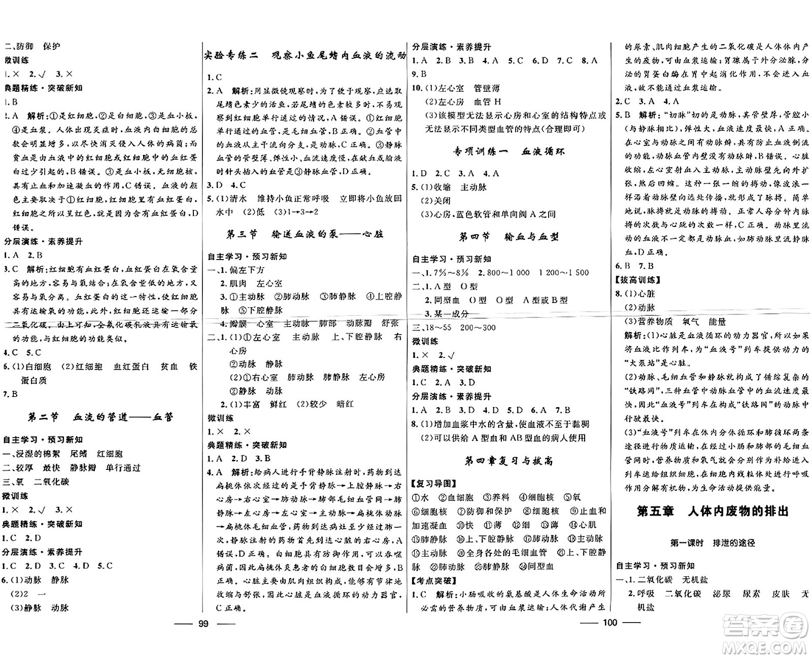 河北少年兒童出版社2024年春奪冠百分百新導(dǎo)學(xué)課時練七年級生物下冊人教版答案