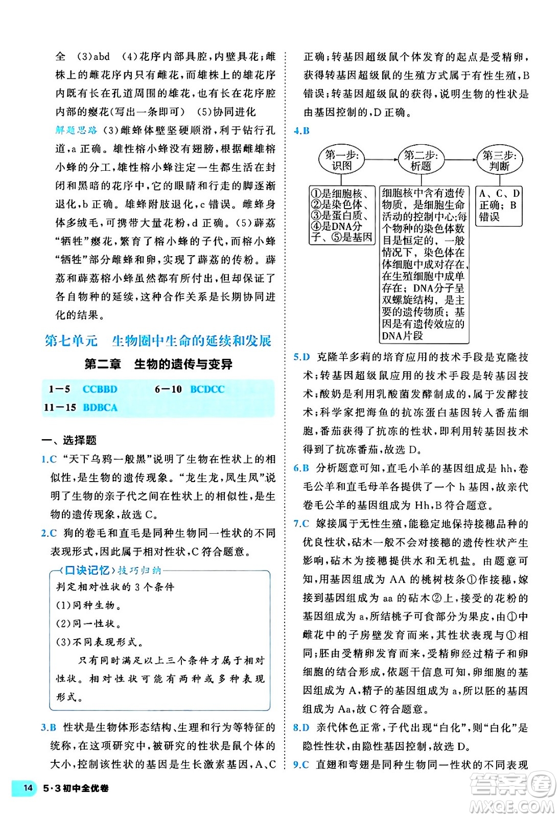 西安出版社2024年春53初中全優(yōu)卷八年級生物下冊人教版答案