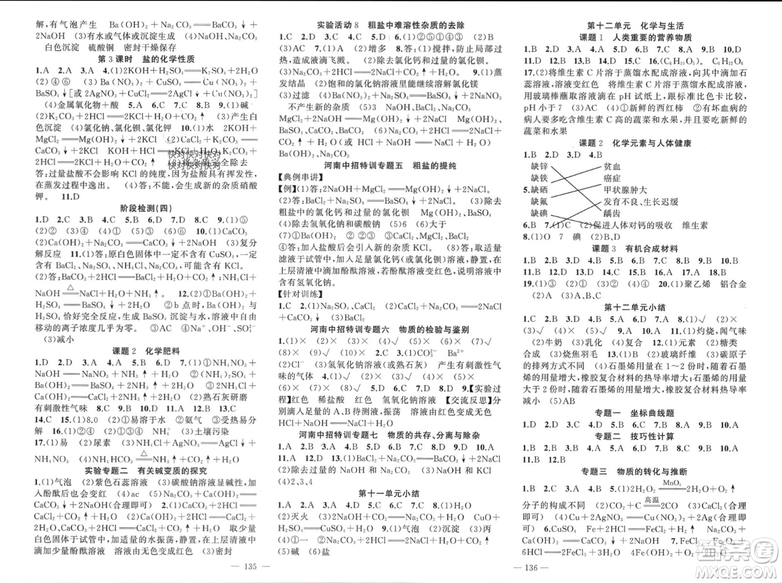 新疆青少年出版社2024年春原創(chuàng)新課堂九年級化學(xué)下冊人教版河南專版參考答案