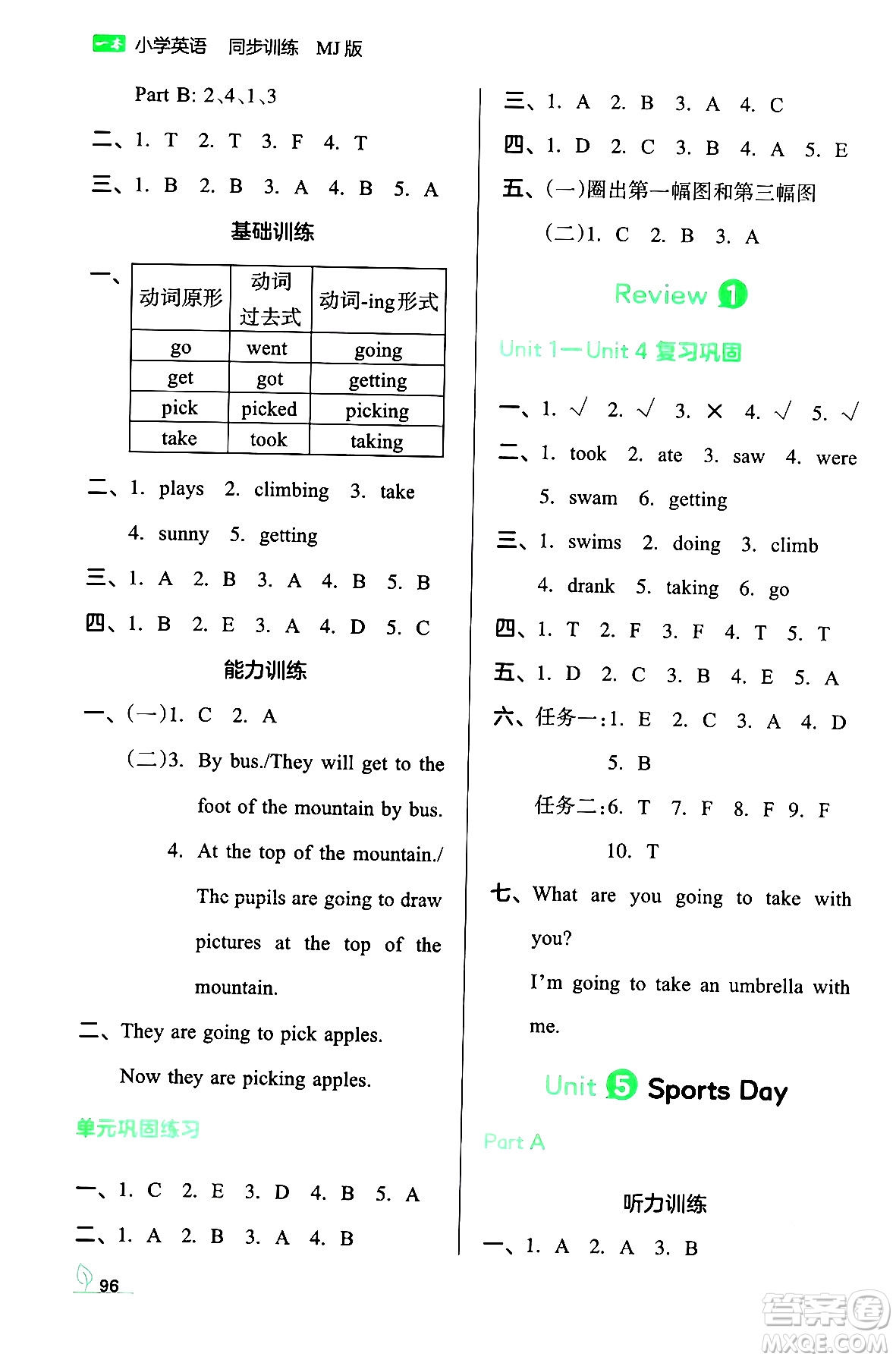 湖南教育出版社2024年春一本同步訓(xùn)練五年級英語下冊閩教版福建專版答案