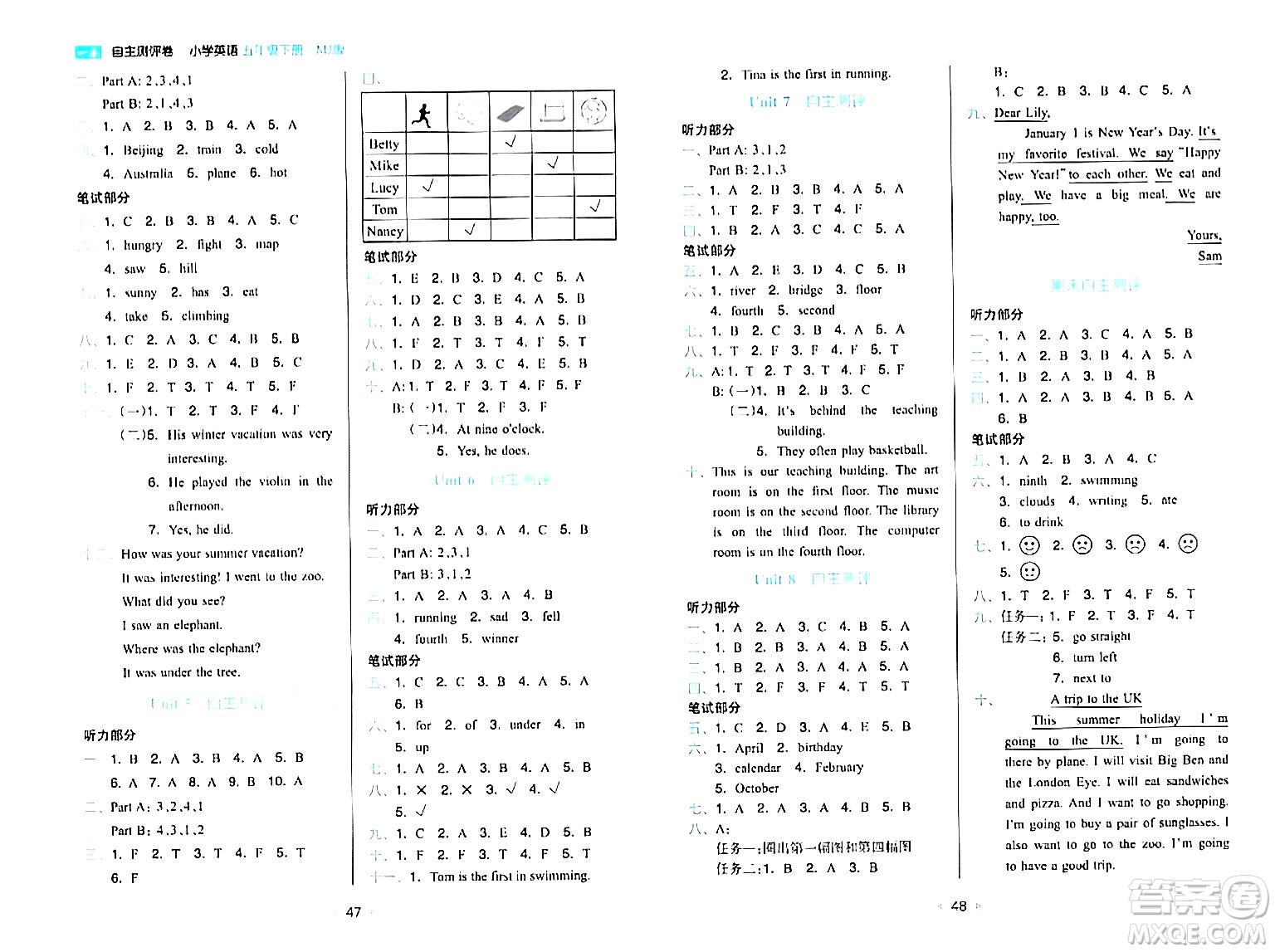 湖南教育出版社2024年春一本同步訓(xùn)練五年級英語下冊閩教版福建專版答案