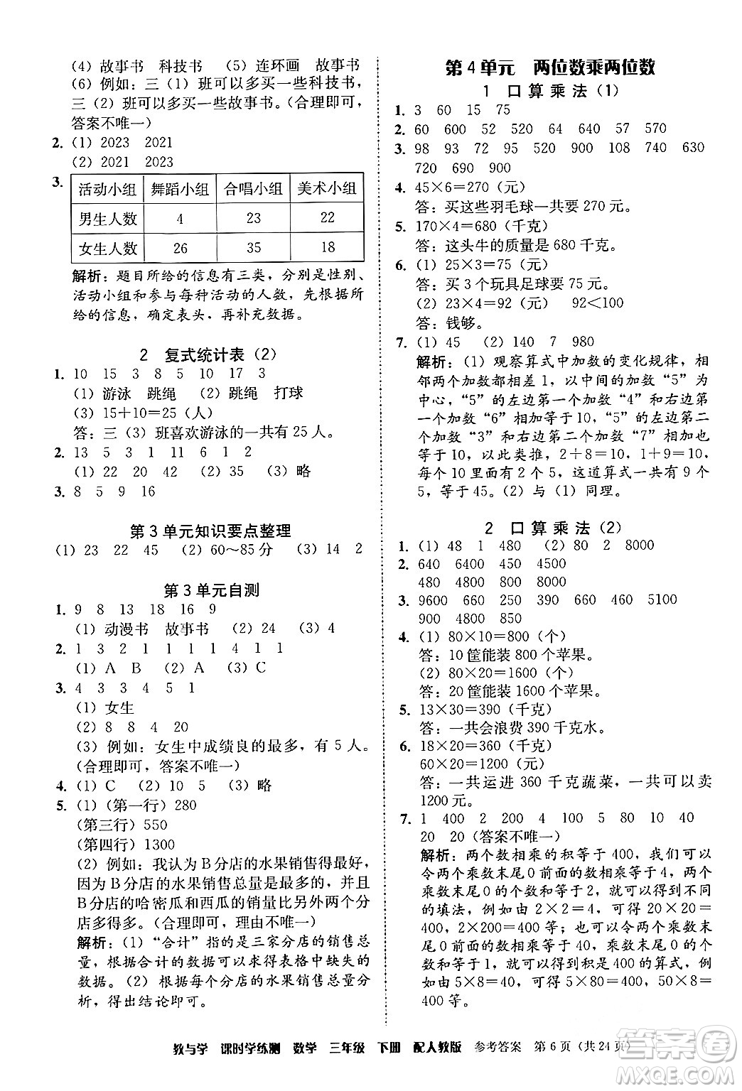 安徽人民出版社2024年春教與學(xué)課時(shí)學(xué)練測三年級(jí)數(shù)學(xué)下冊(cè)人教版答案