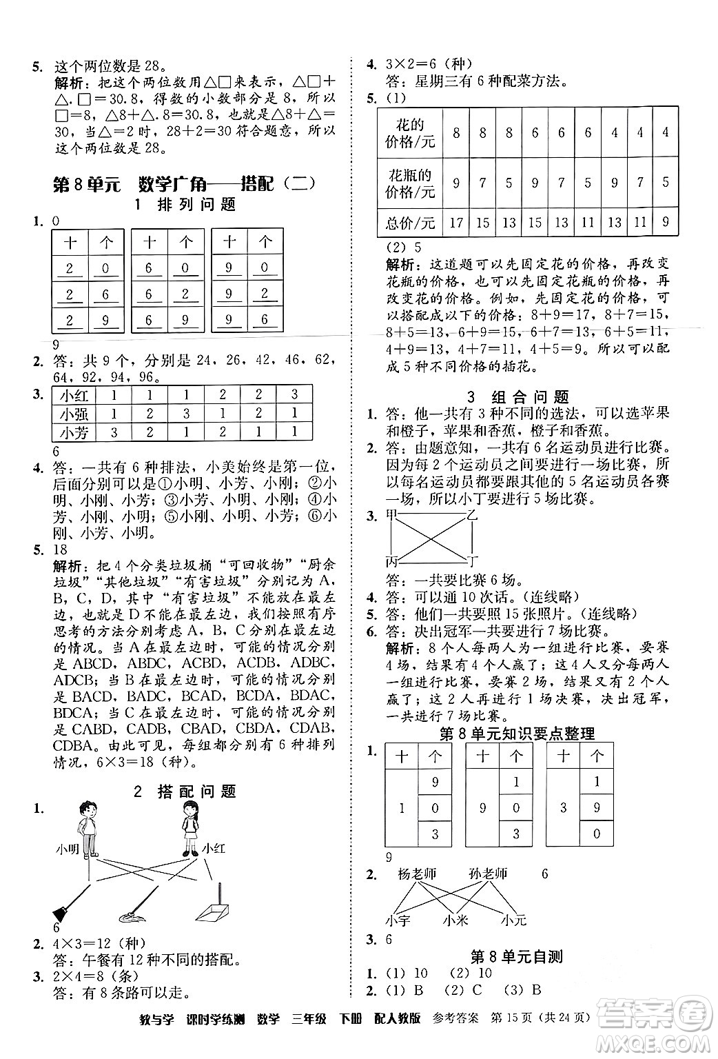 安徽人民出版社2024年春教與學(xué)課時(shí)學(xué)練測三年級(jí)數(shù)學(xué)下冊(cè)人教版答案