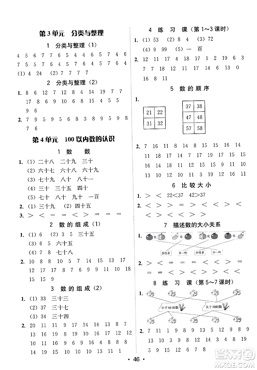 安徽人民出版社2024年春教與學(xué)課時(shí)學(xué)練測(cè)一年級(jí)數(shù)學(xué)下冊(cè)人教版答案