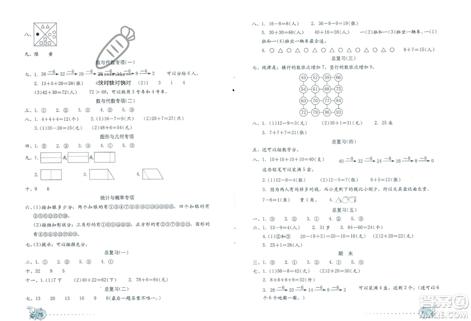 海燕出版社2024年春學(xué)習(xí)與鞏固數(shù)學(xué)新起點(diǎn)一年級下冊人教版參考答案