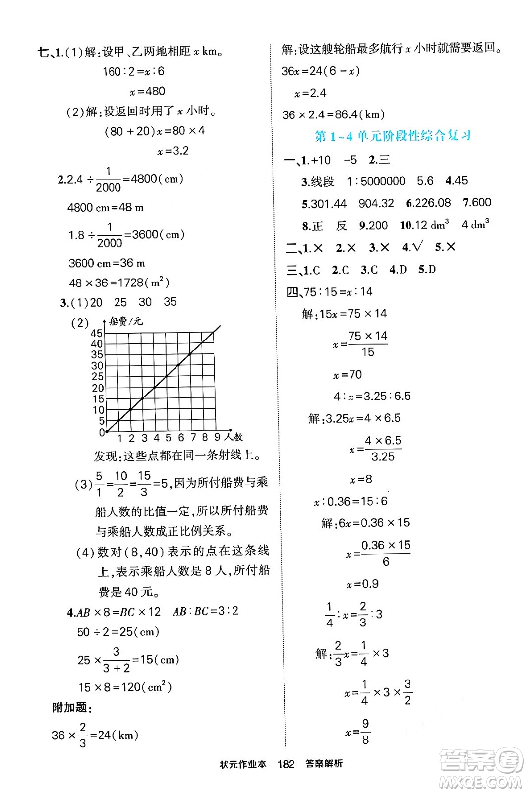 長江出版社2024年春狀元成才路狀元作業(yè)本六年級數(shù)學下冊人教版答案