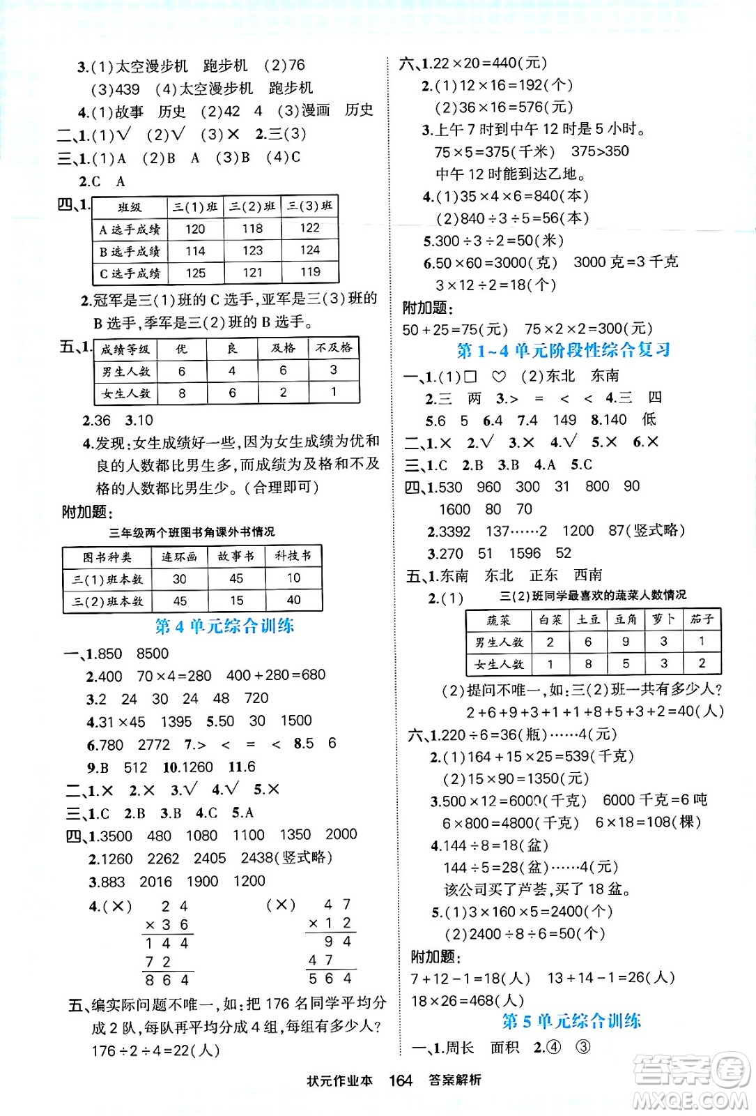 西安出版社2024年春狀元成才路狀元作業(yè)本三年級數(shù)學下冊人教版答案