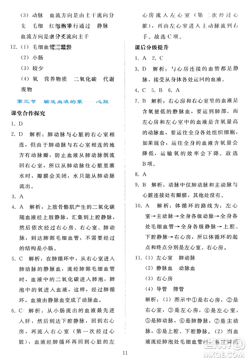 人民教育出版社2024年春同步輕松練習七年級生物下冊人教版參考答案