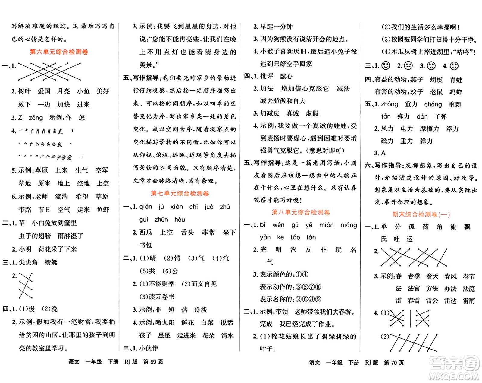 吉林教育出版社2024年春名校闖關(guān)100分單元測試卷一年級語文下冊人教版答案