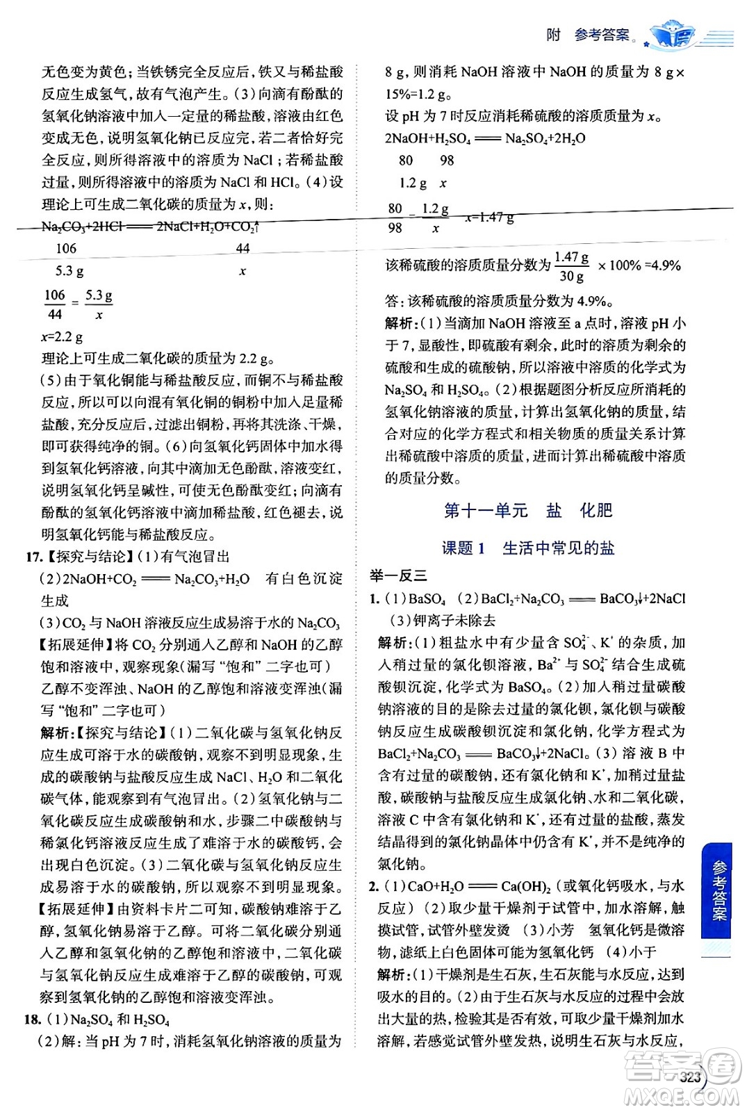 陜西人民教育出版社2024年春中學(xué)教材全解九年級(jí)化學(xué)下冊(cè)人教版答案