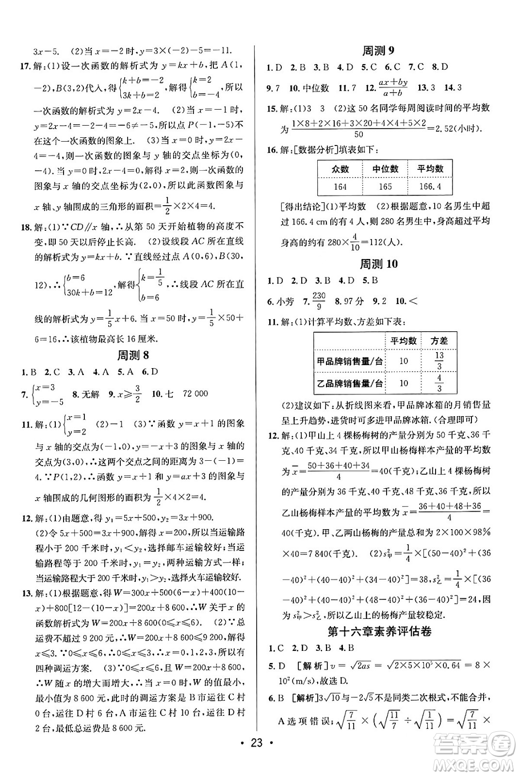 新疆青少年出版社2024年春期末考向標(biāo)全程跟蹤突破測(cè)試卷八年級(jí)數(shù)學(xué)下冊(cè)人教版答案