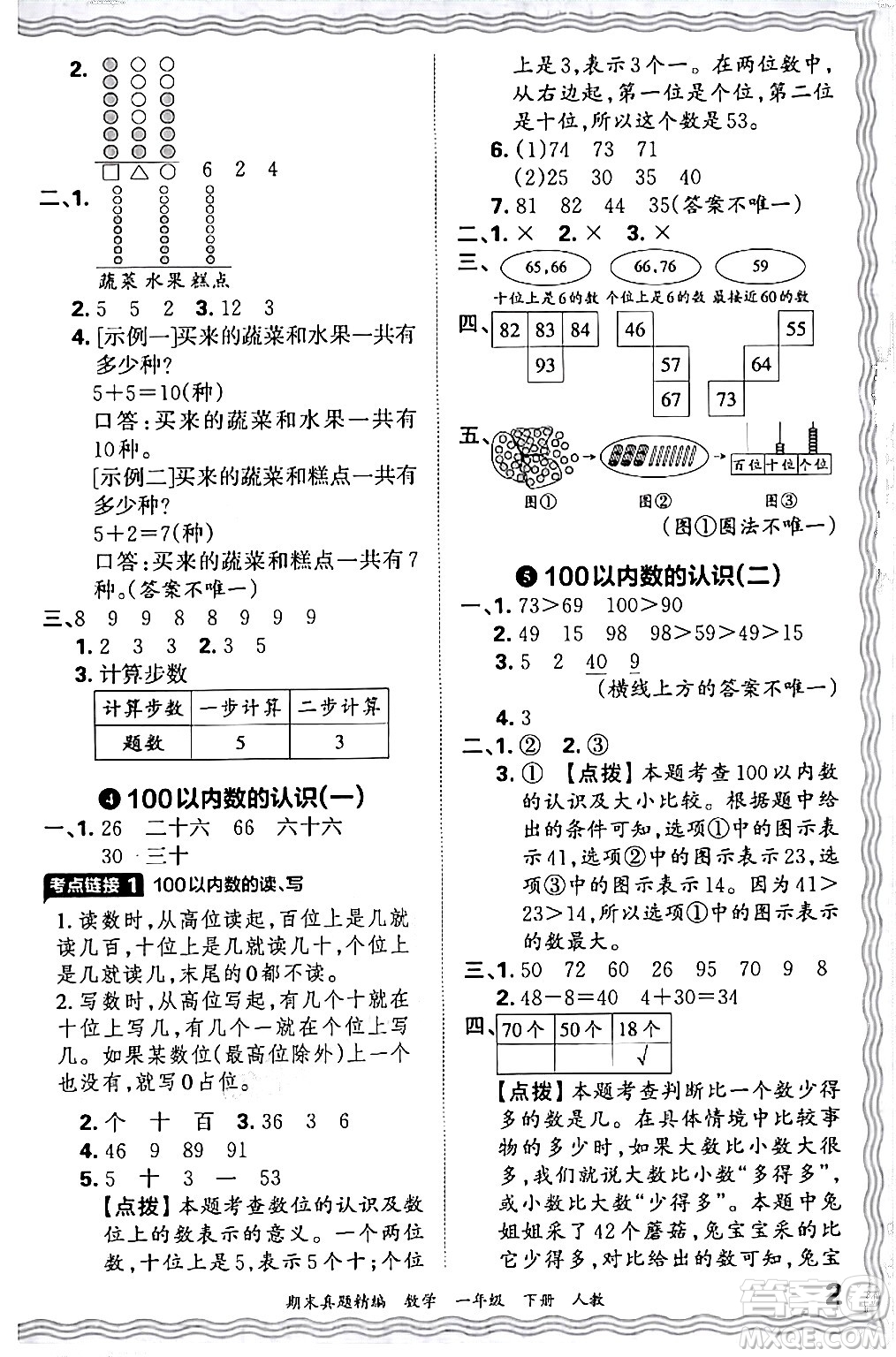 江西人民出版社2024年春王朝霞期末真題精編一年級(jí)數(shù)學(xué)下冊(cè)人教版答案