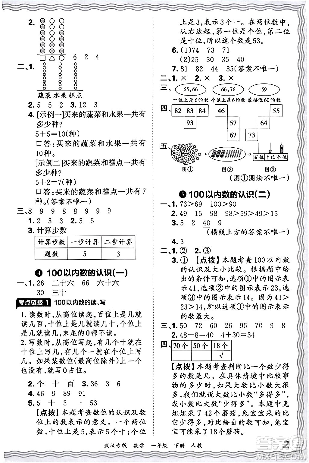 江西人民出版社2024年春王朝霞期末真題精編一年級數(shù)學(xué)下冊人教版武漢專版答案